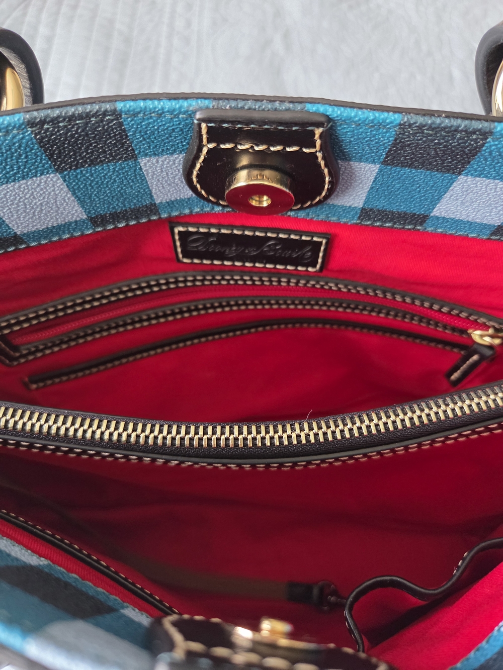 Dooney & Bourke Turquoise Checkered Tote Bag - Picture 3 of 4